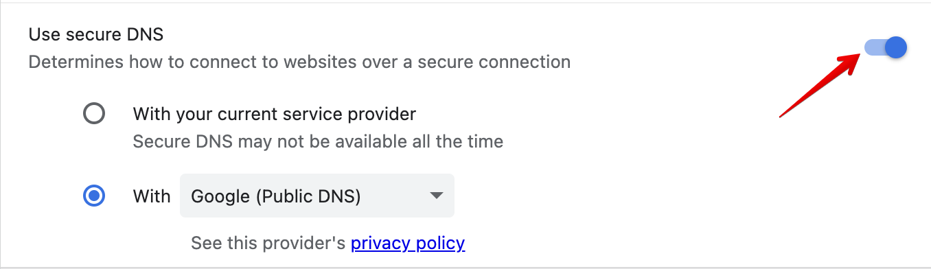 Chrome'un güvenli DNS kullan özelliği