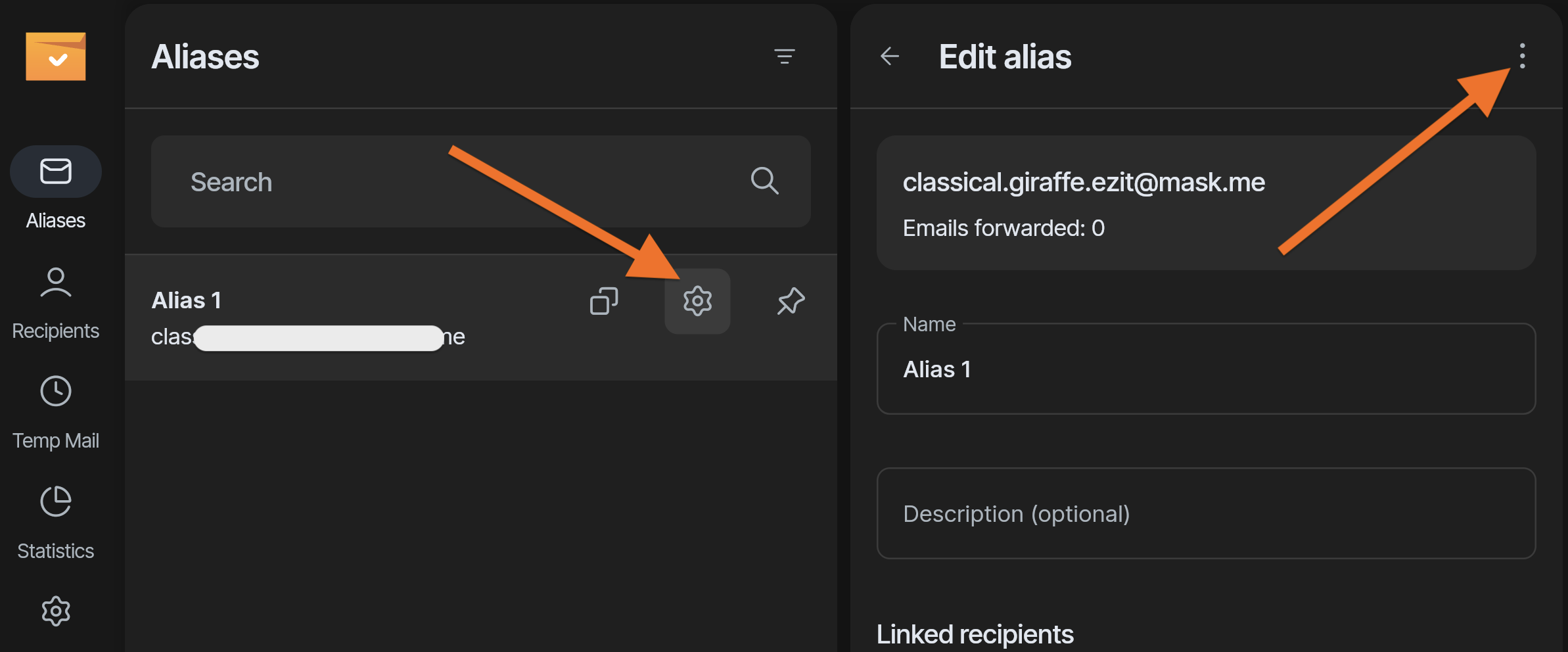 Alias three-dot menu