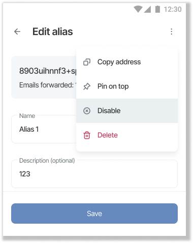 Alias three-dot menu
