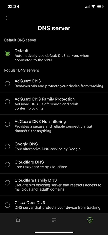 DNS server screen