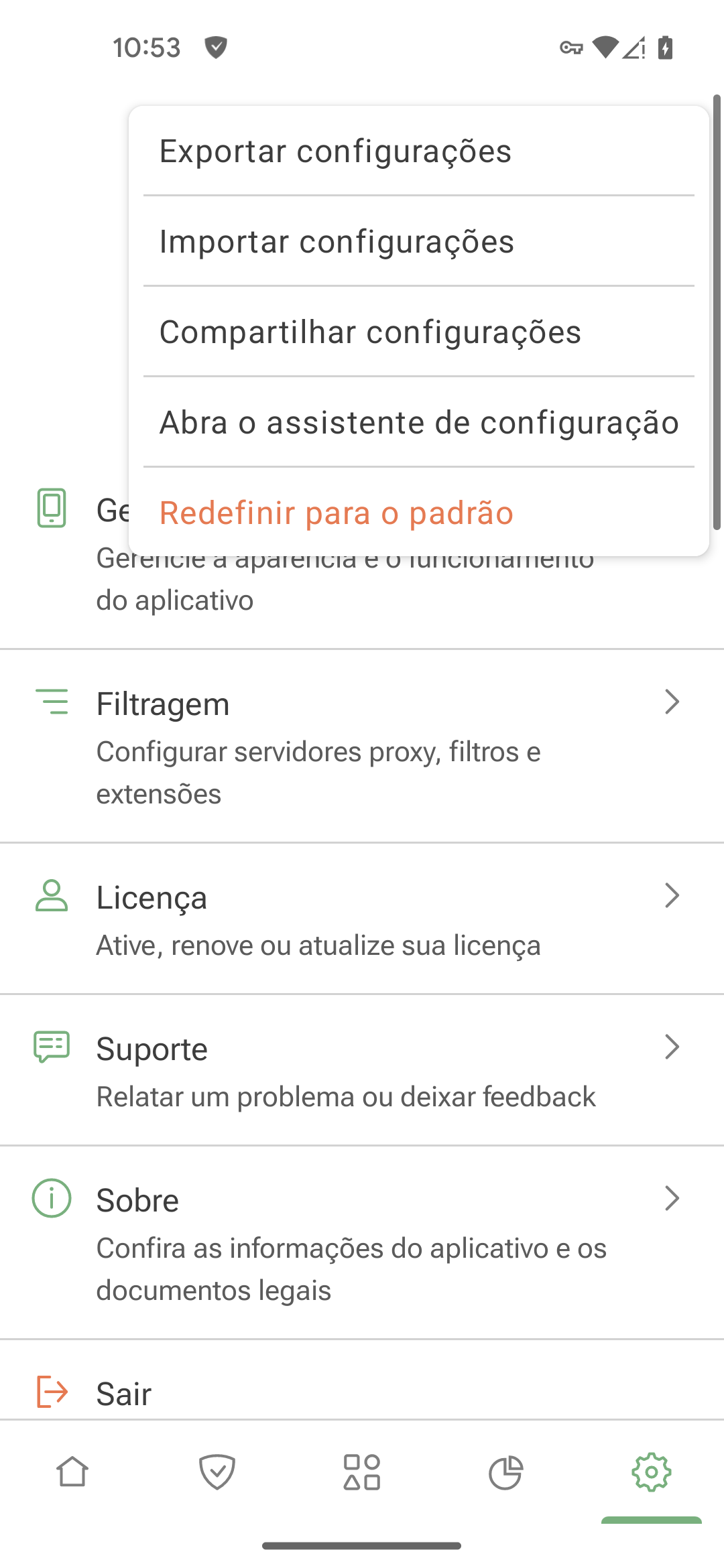 Compartilhar configurações *mobile