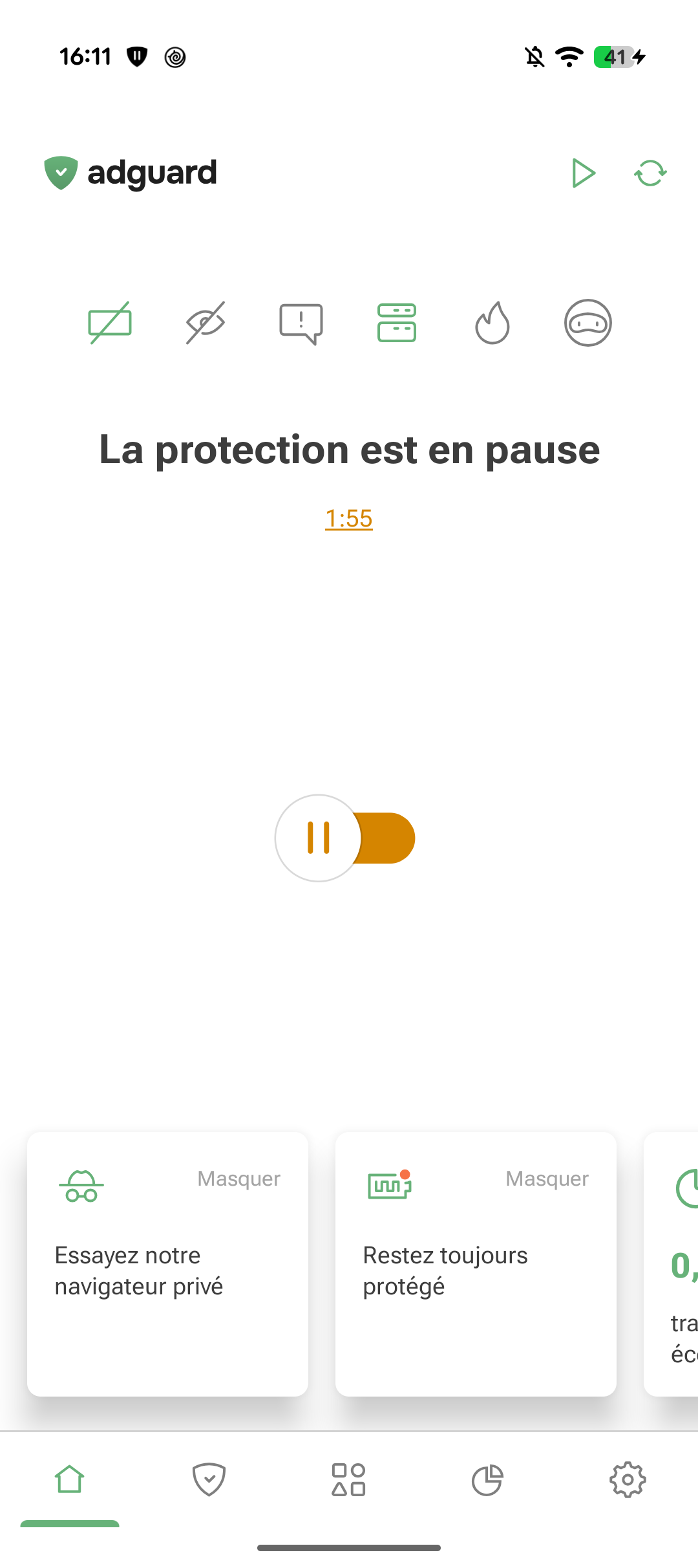 Mise en pause de la protection *mobile