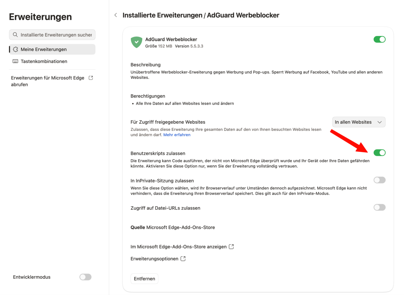 Erweiterungen verwalten