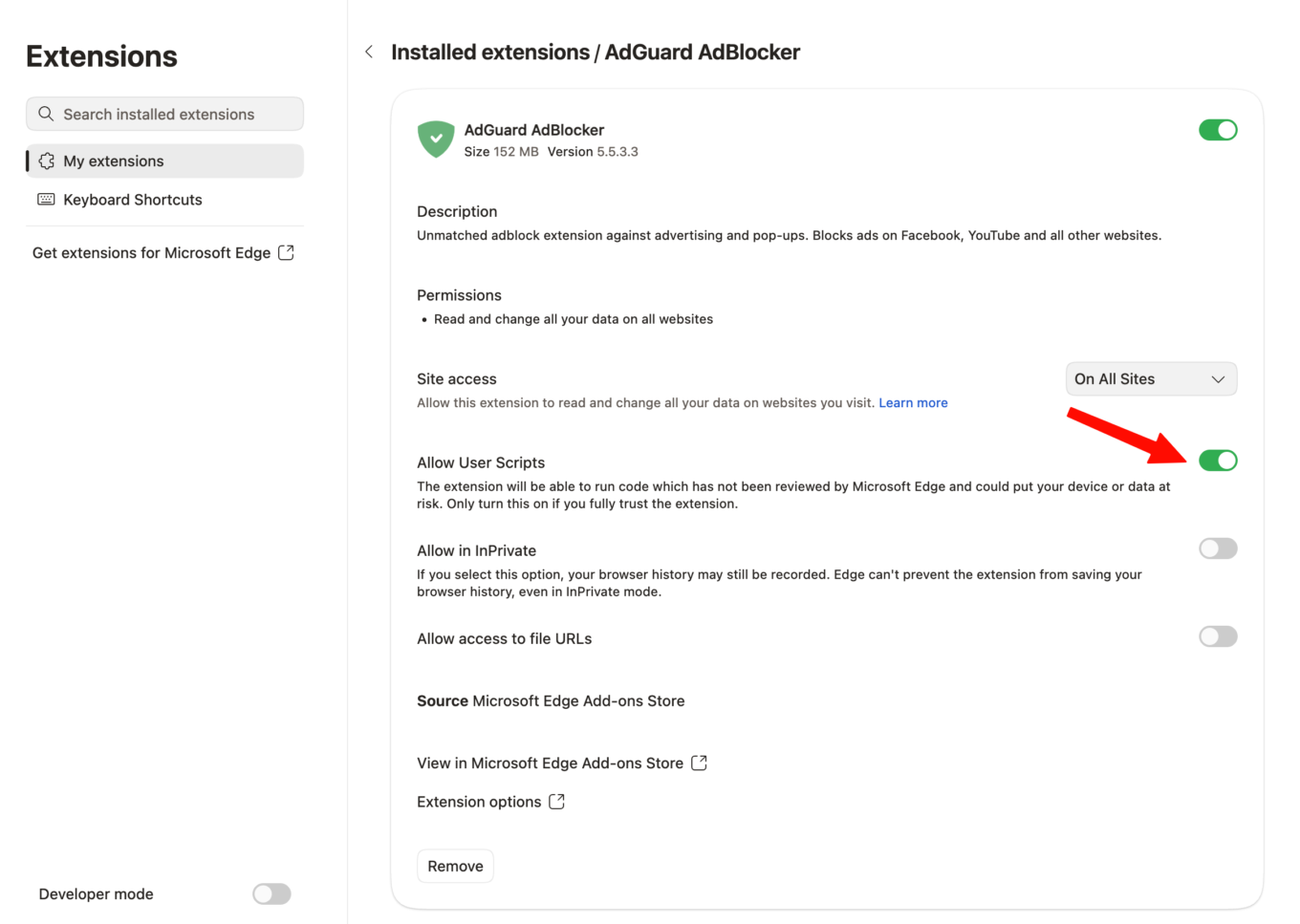 Manage extensions