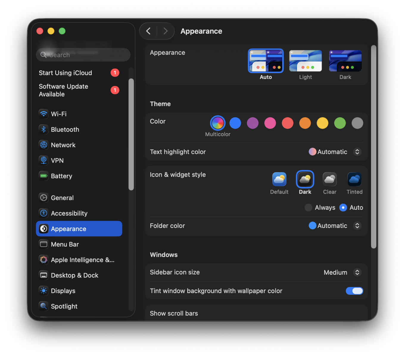 System settings dark icon