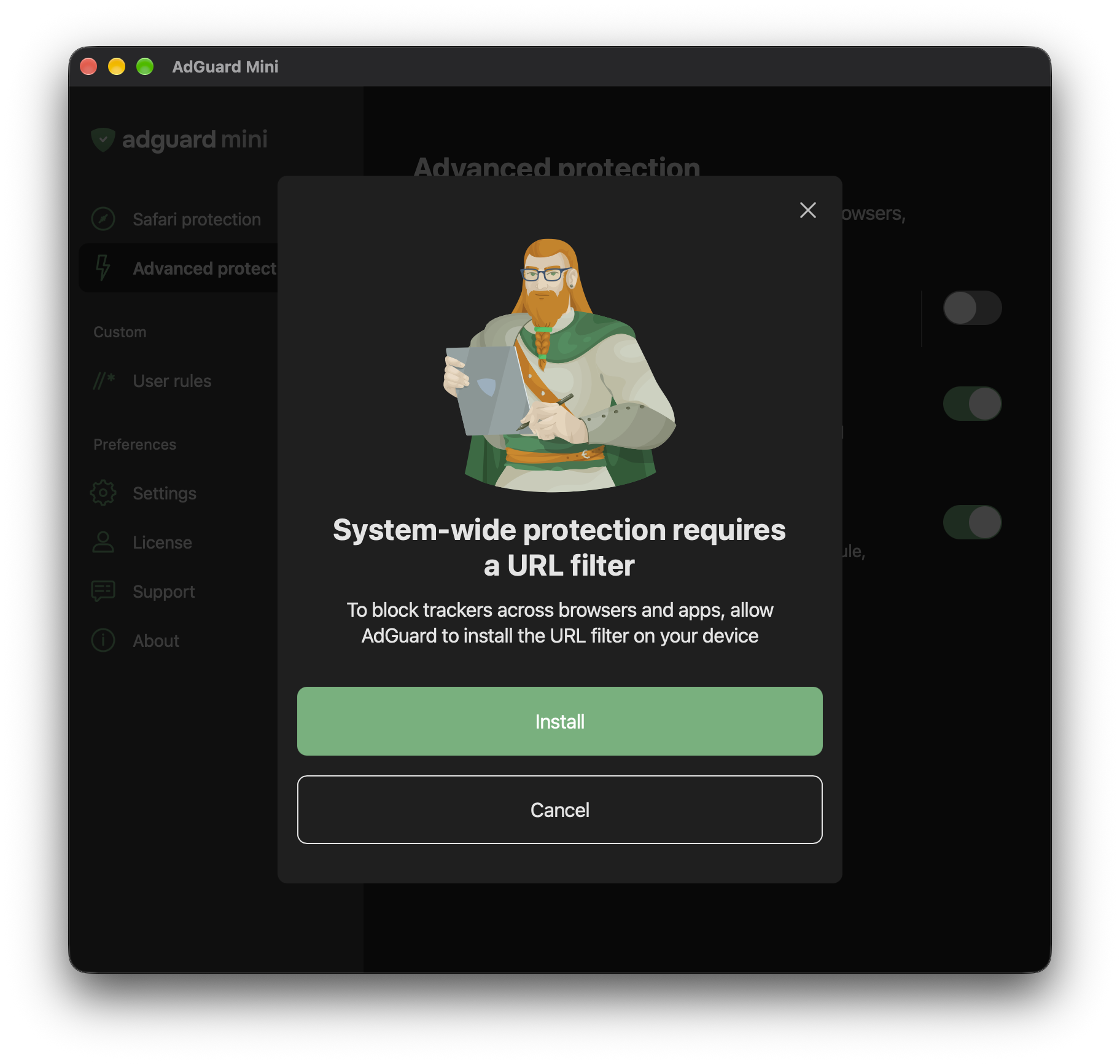 System-wide protection requires a URL filter