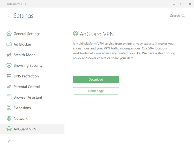 AdGuard VPN dans l'application AdGuard