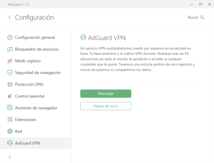 AdGuard VPN en la app AdGuard