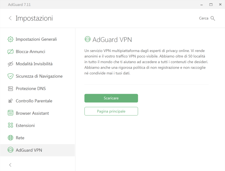AdGuard VPN nell'app AdGuard