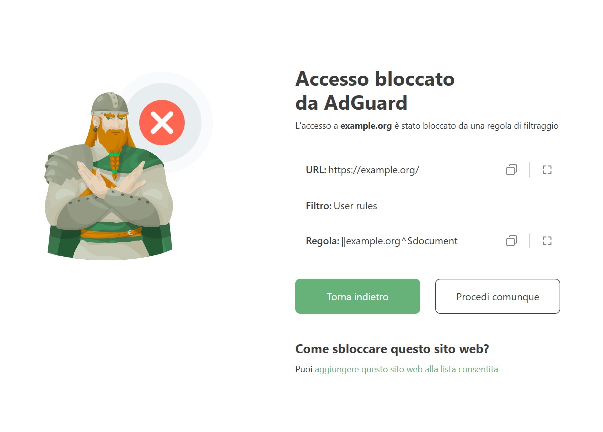 Sito web bloccato da una regola di filtraggio *border