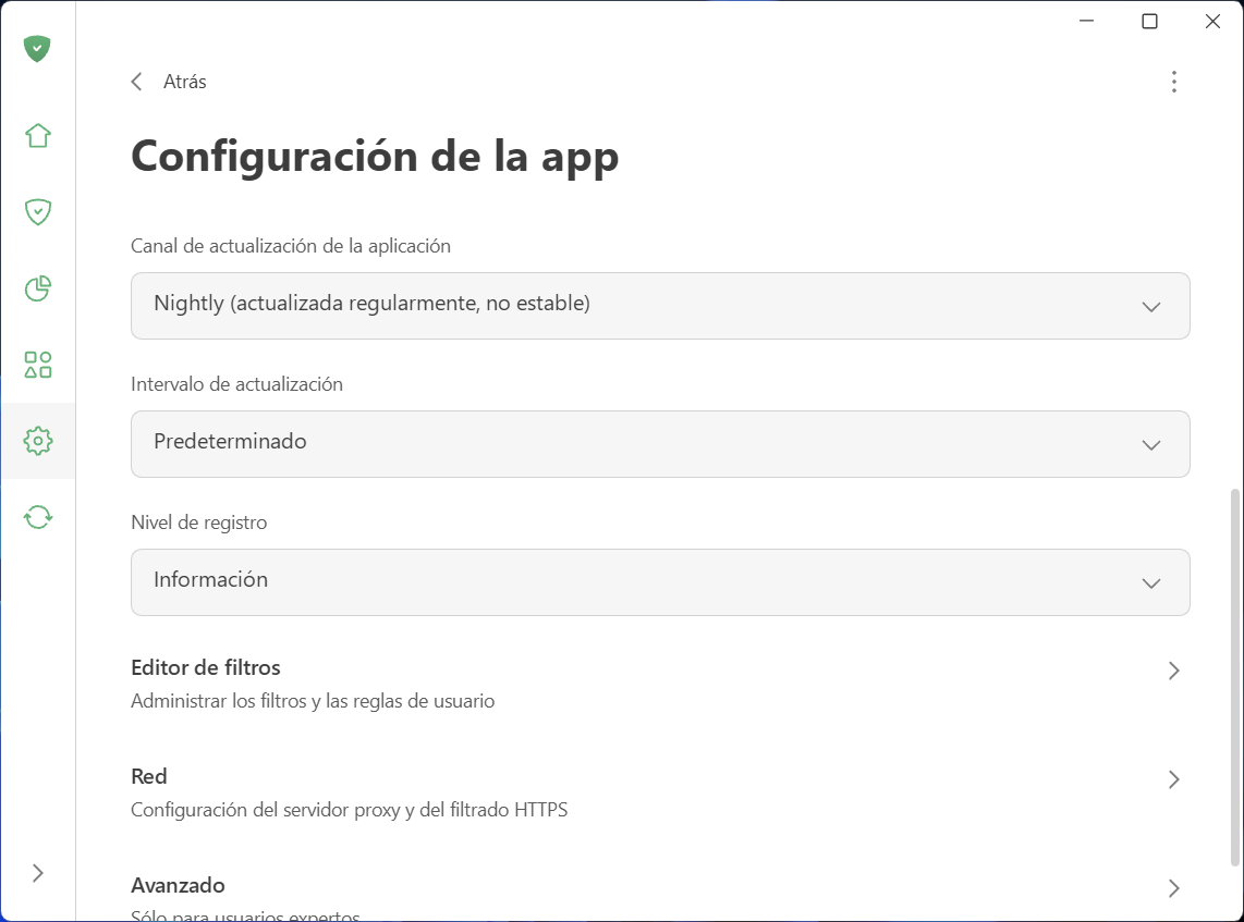 Configuraci&oacute;n de la aplicaci&oacute;n