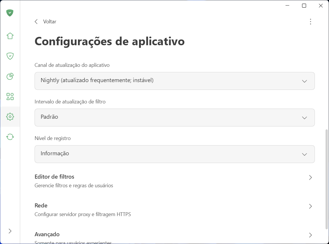 Configura&ccedil;&otilde;es do aplicativo