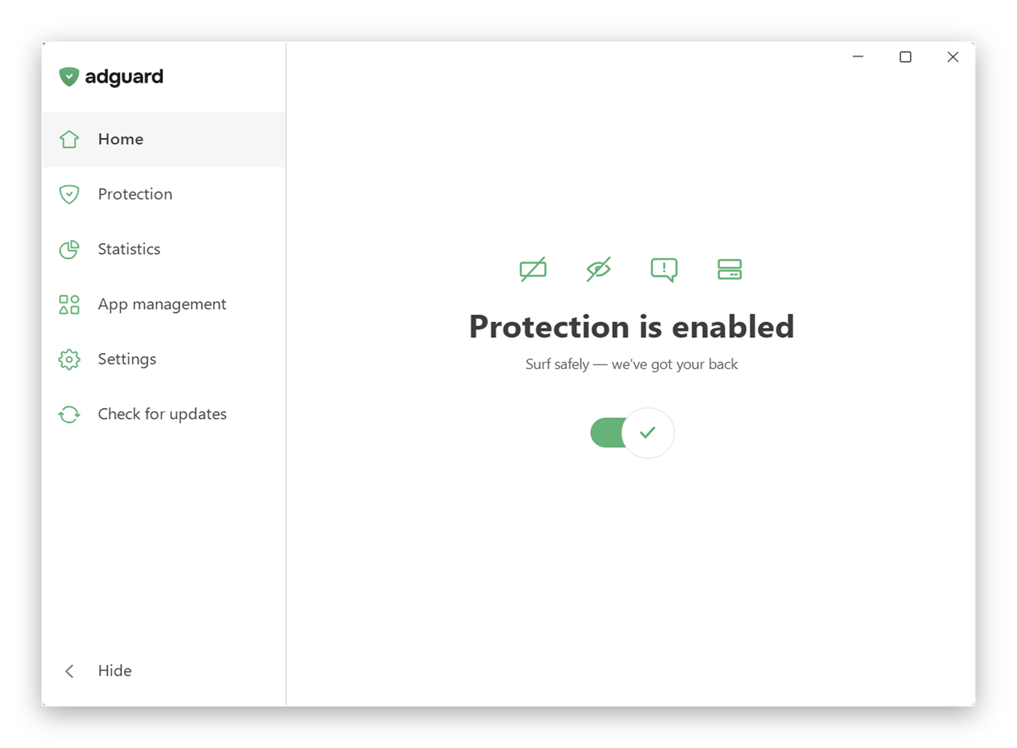 AdGuard for Windows main screen
