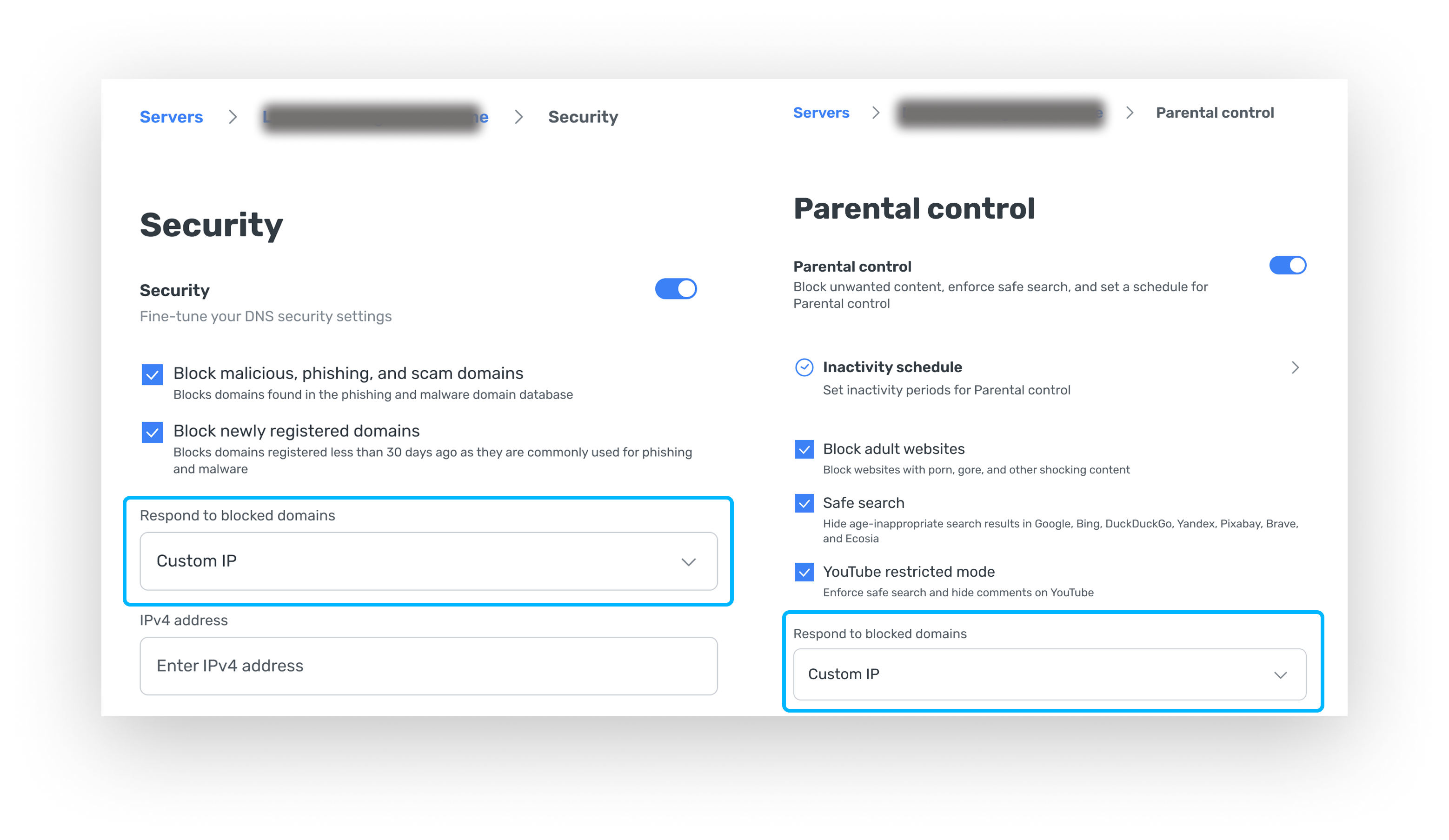 Respond to blocked domain with custom IP *border