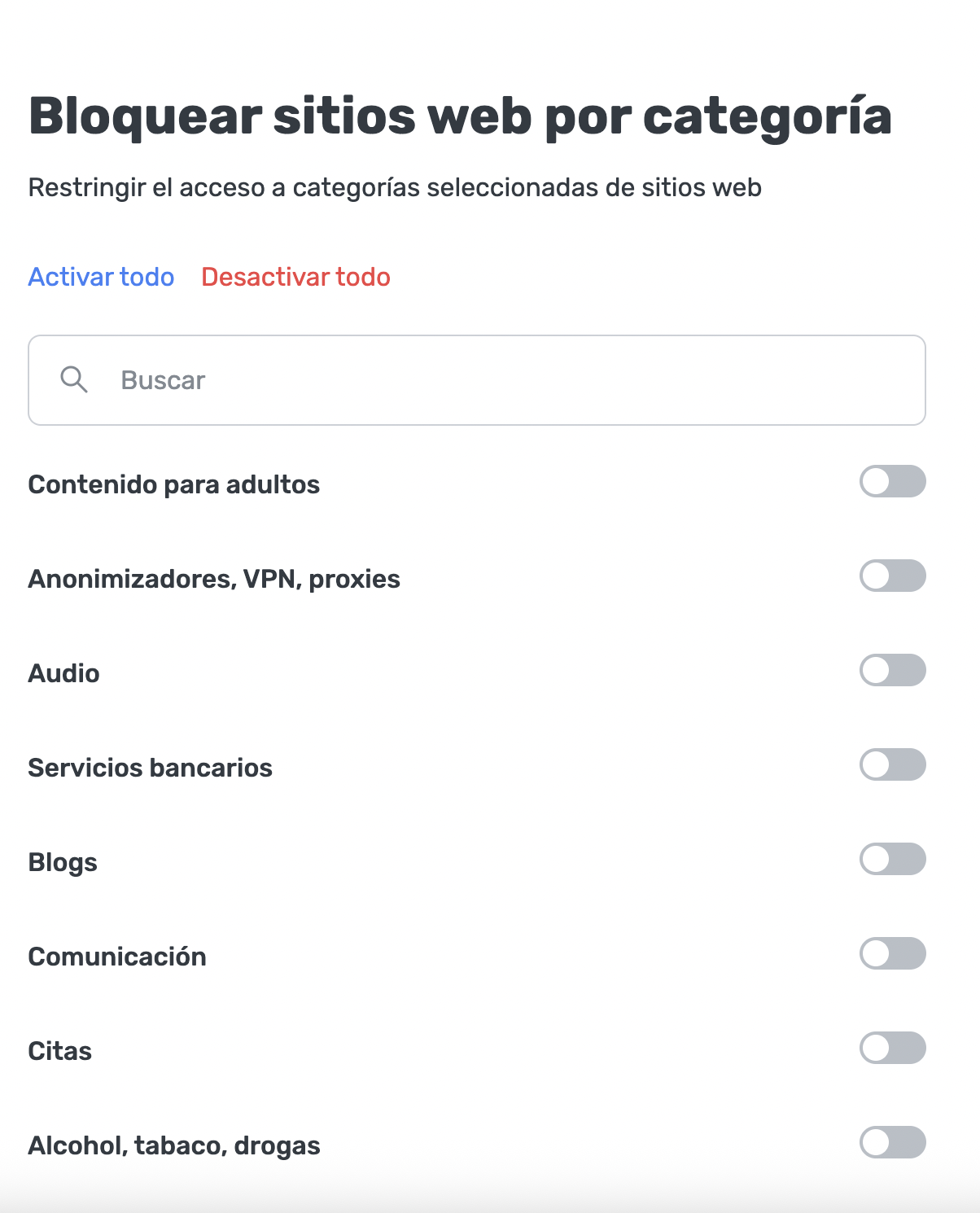 Bloqueo de servicios por categor&iacute;a *mobile