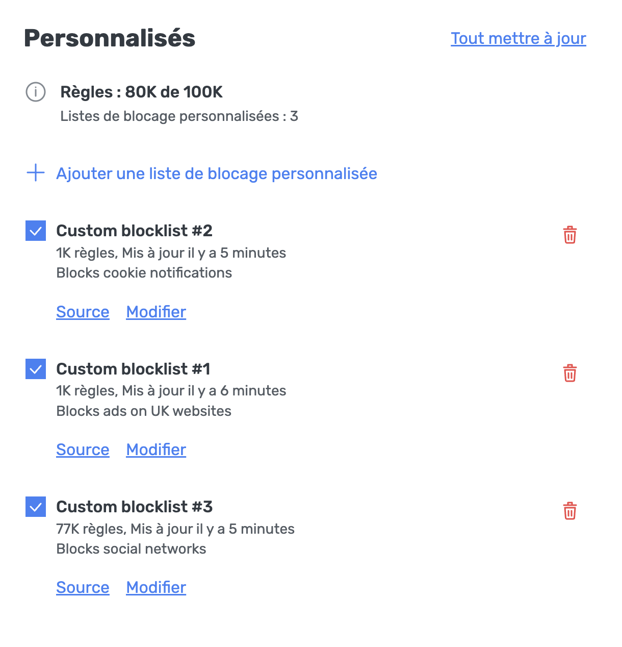 Ajouter une liste de blocage personnalisée