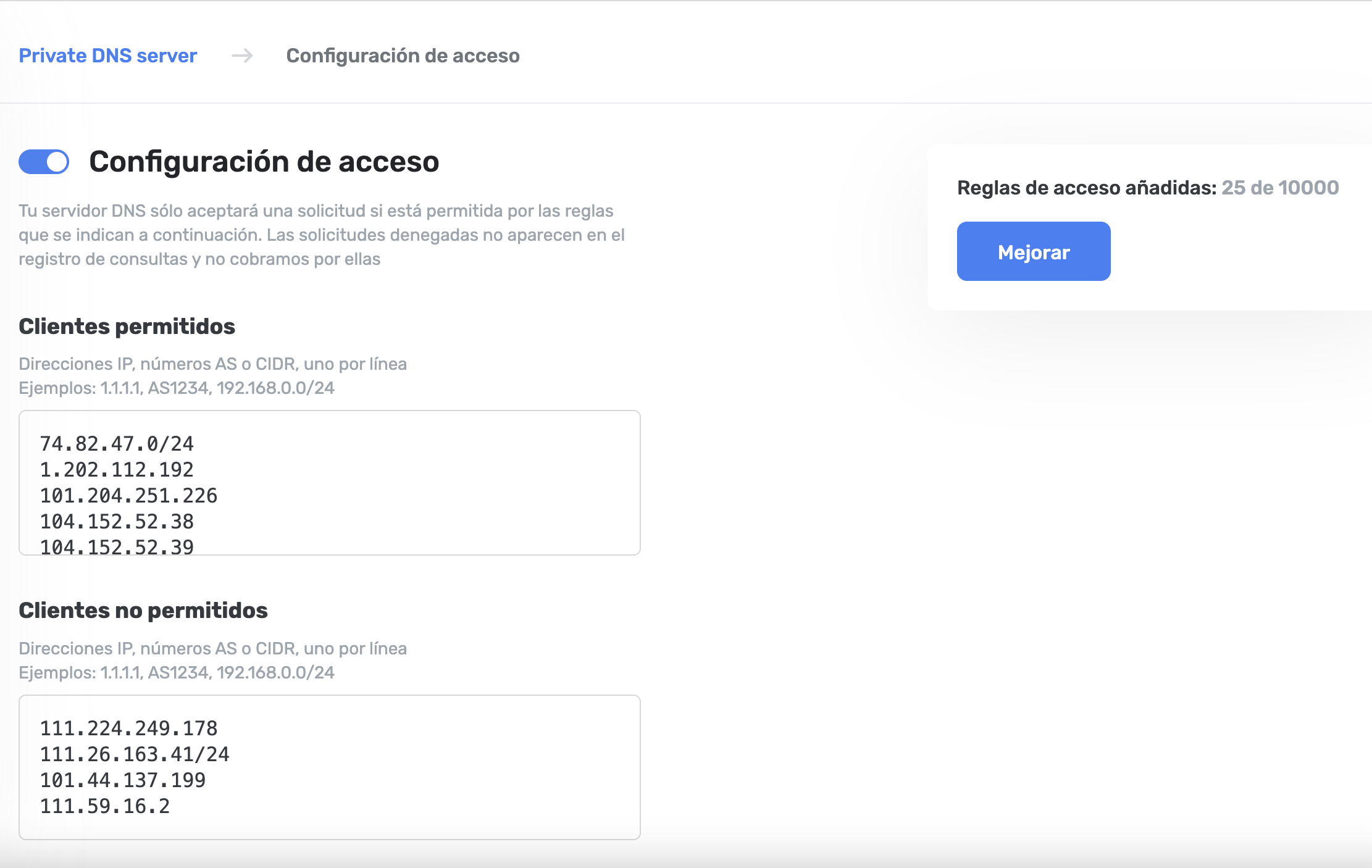 Configuraciones de acceso