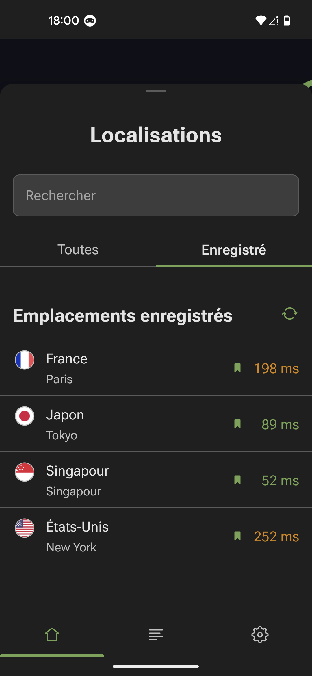 Emplacements enregistrés *mobile border