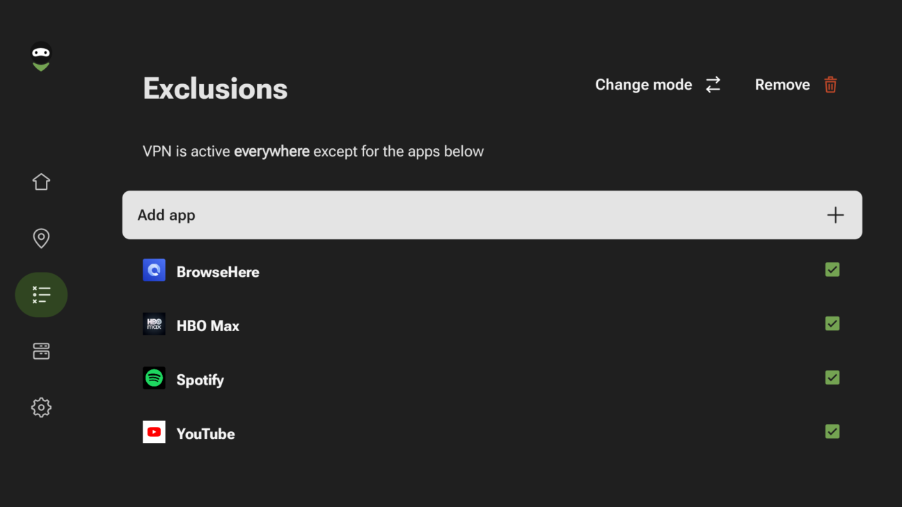 App exclusions for Android TV