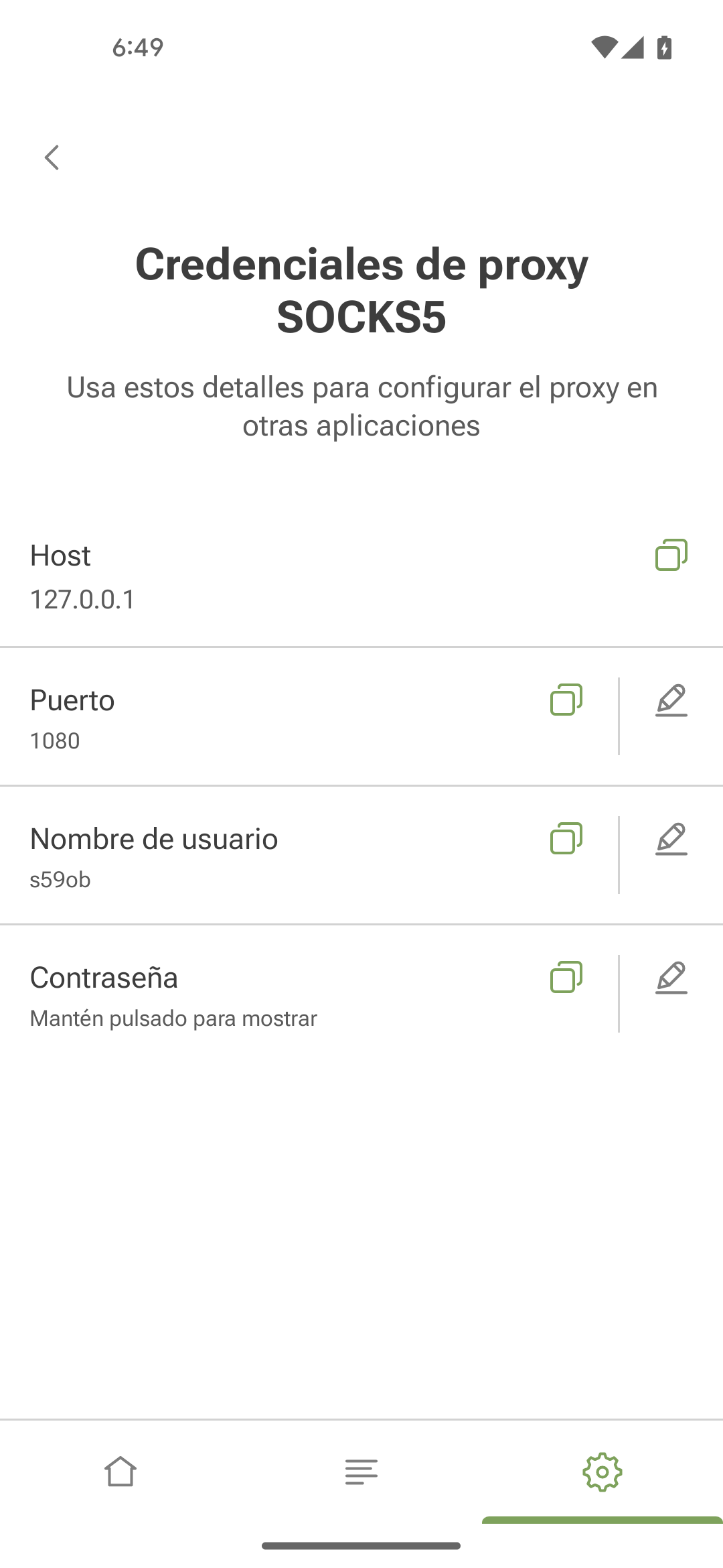 SOCKS5 proxy credentials *mobile