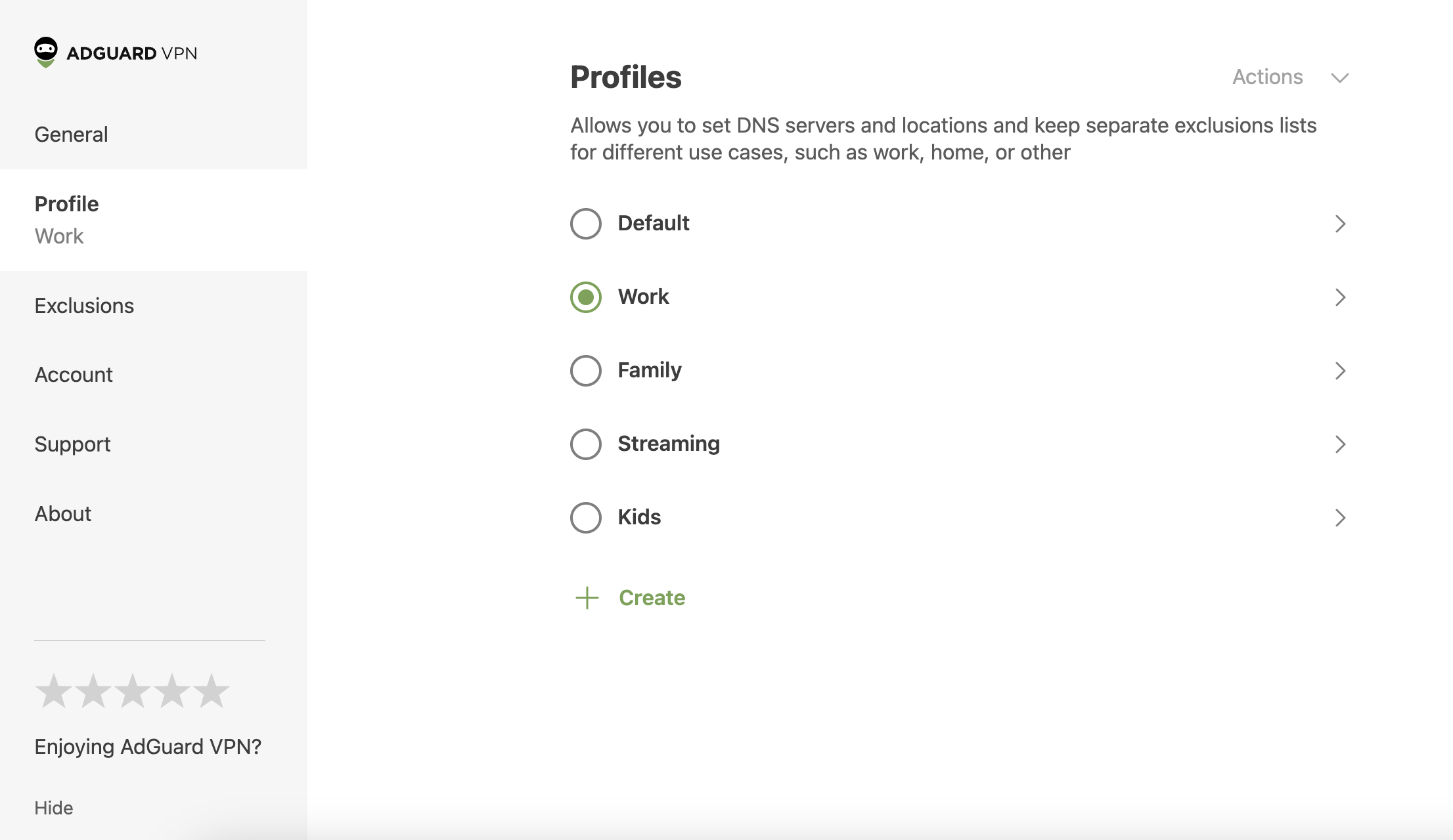 Profile main screen
