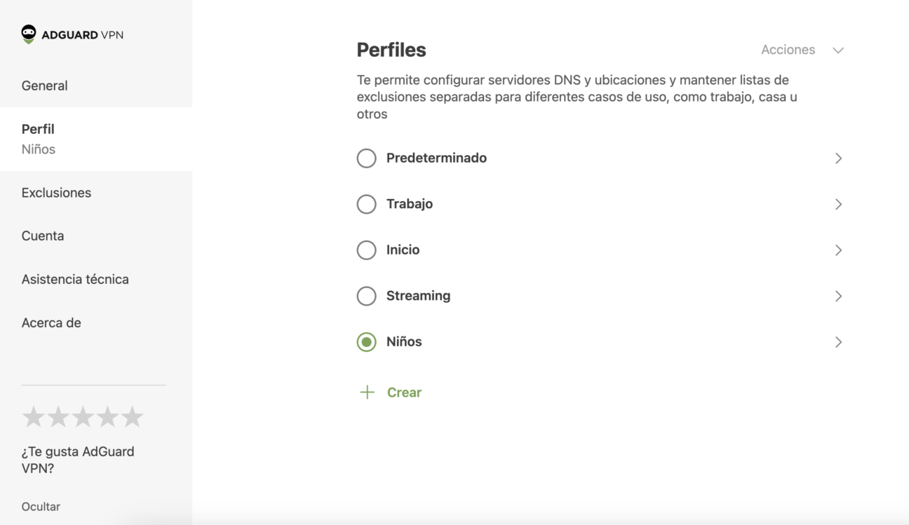 Pantalla principal de perfiles