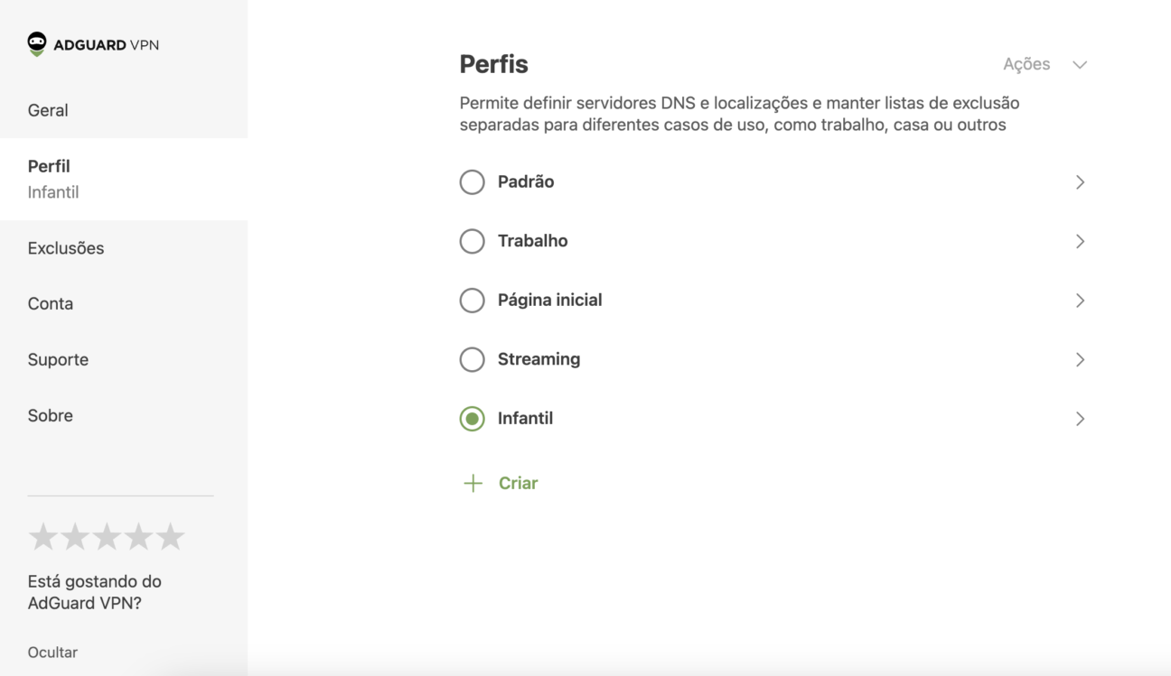Tela principal dos perfis