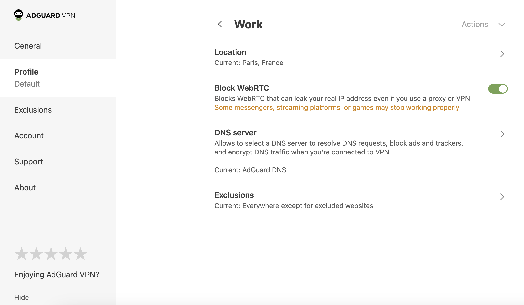 Profile settings