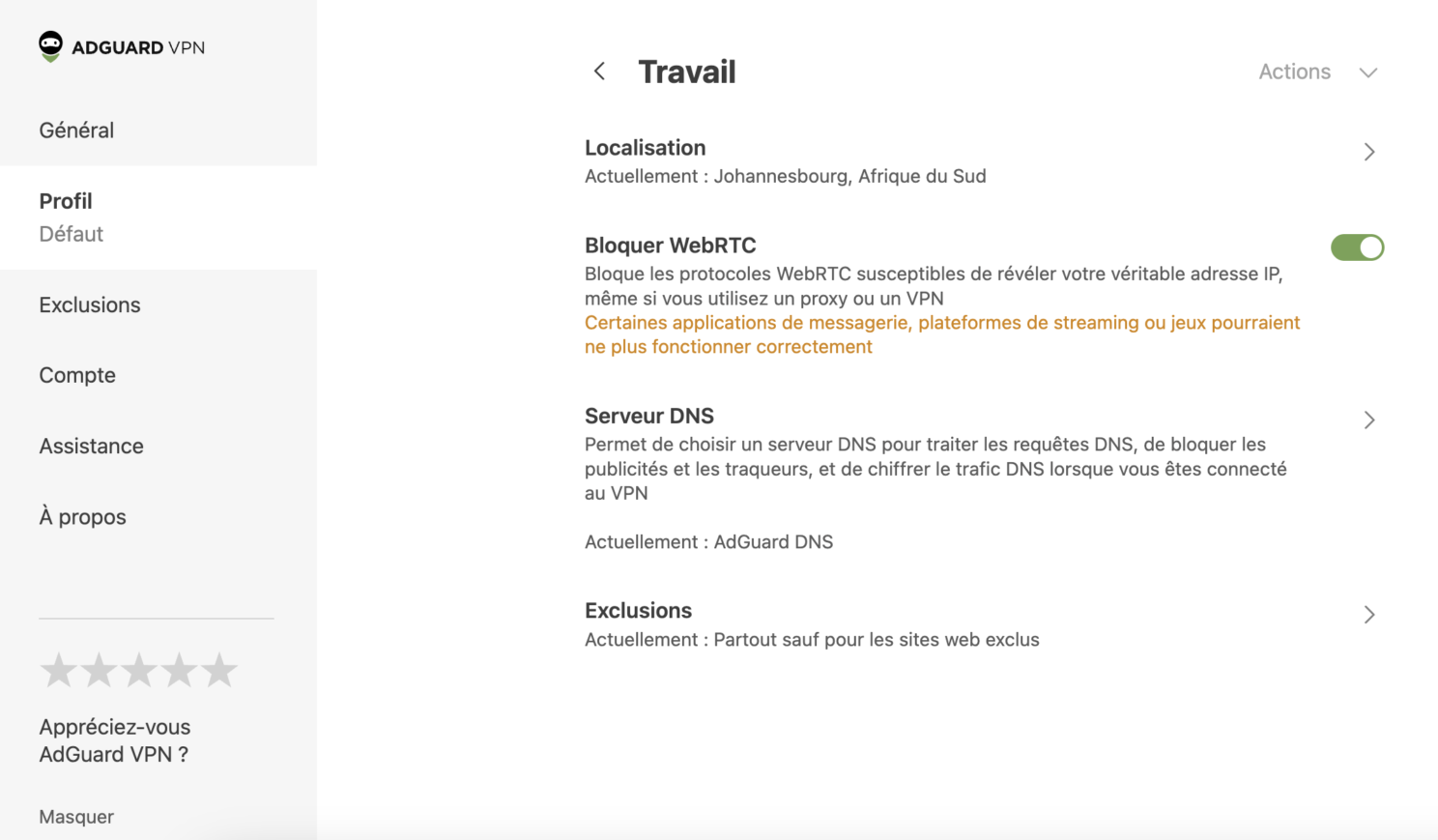 Profile settings