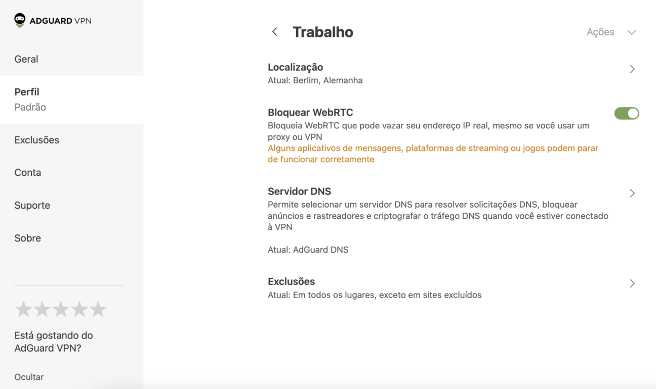 Configura&ccedil;&otilde;es do perfil
