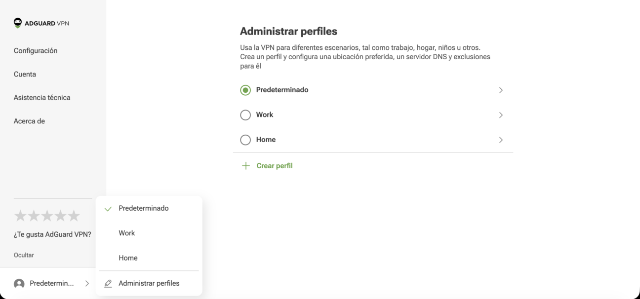 Gestionar perfiles
