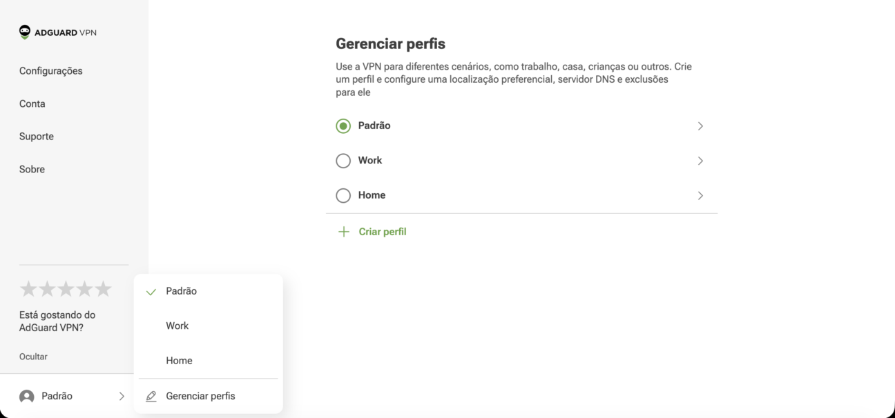 Gerenciar perfis
