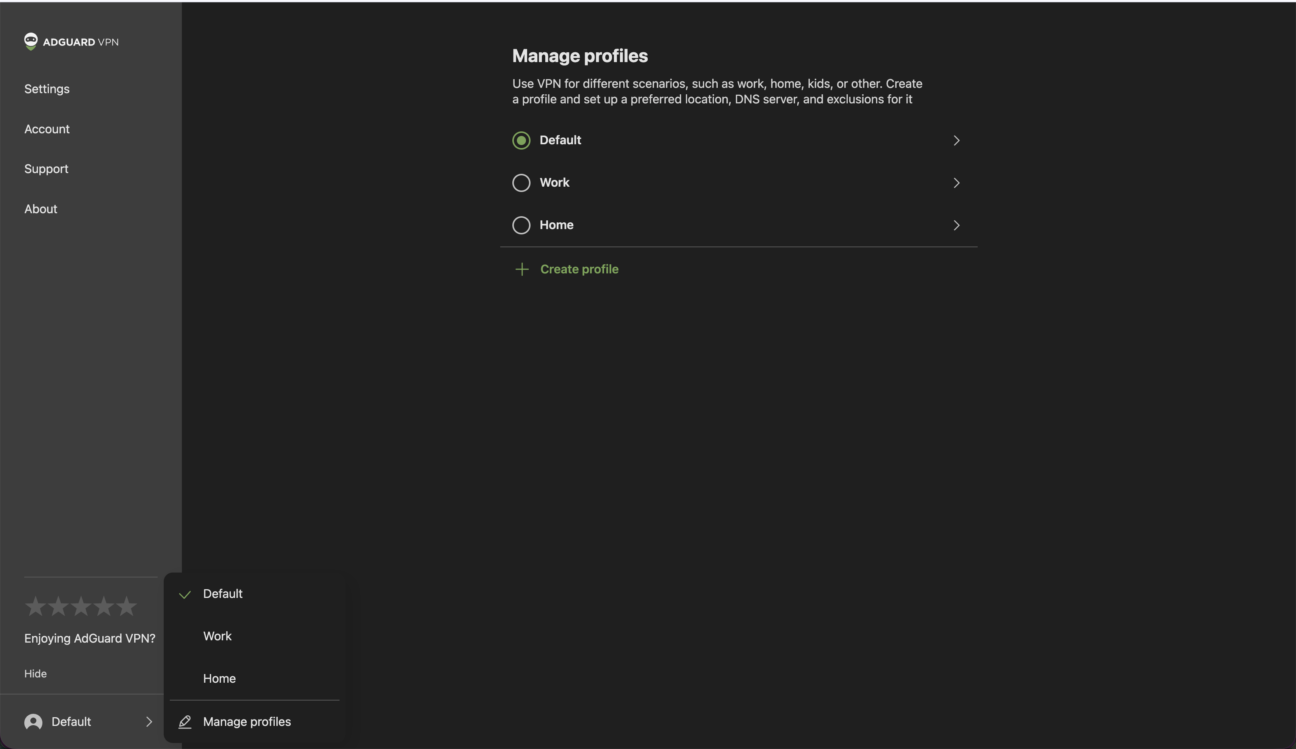 Manage profiles