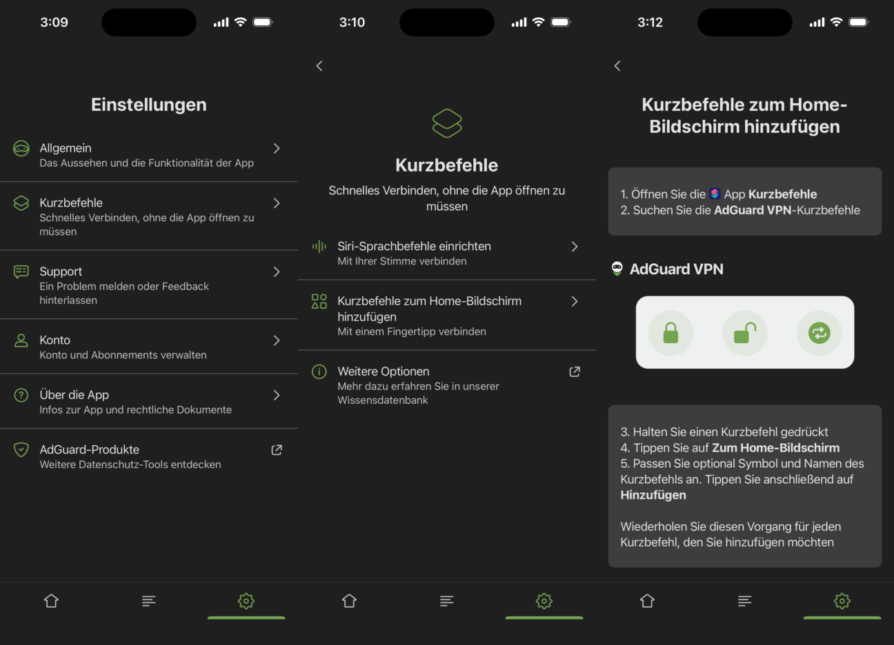 Shortcuts menu and instructions