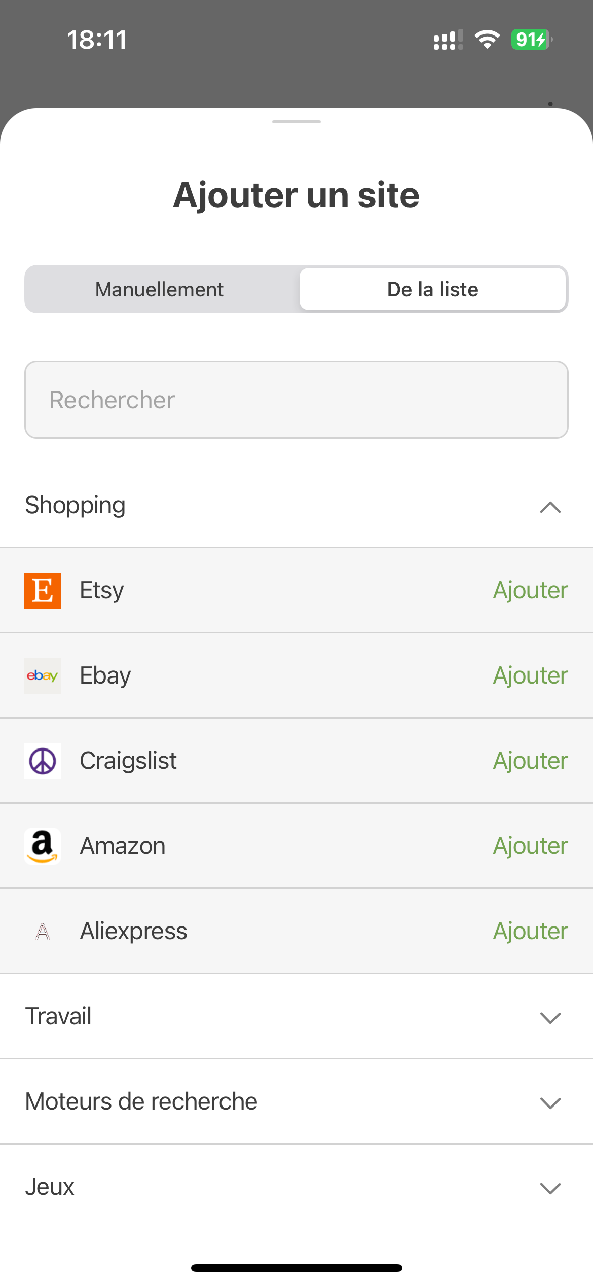 Ajout de site web depuis une liste *mobile_border