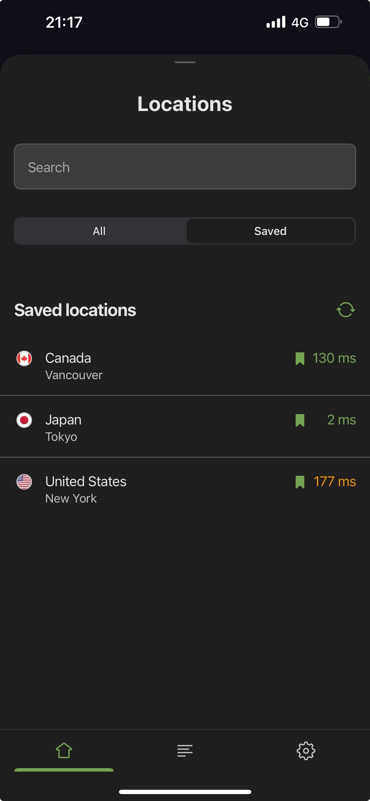 Saved locations tab *mobile