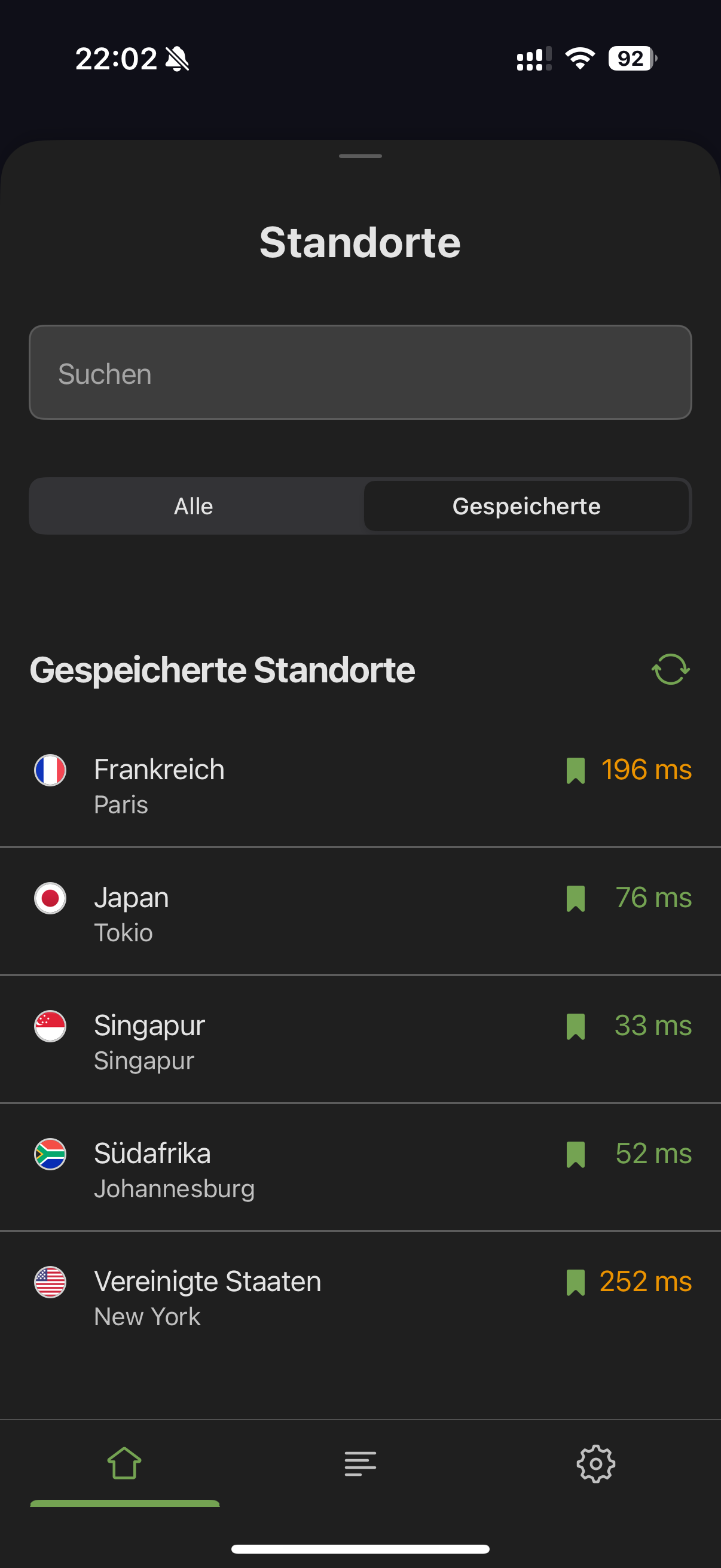 Tab „Gespeicherte Standorte“ *mobile