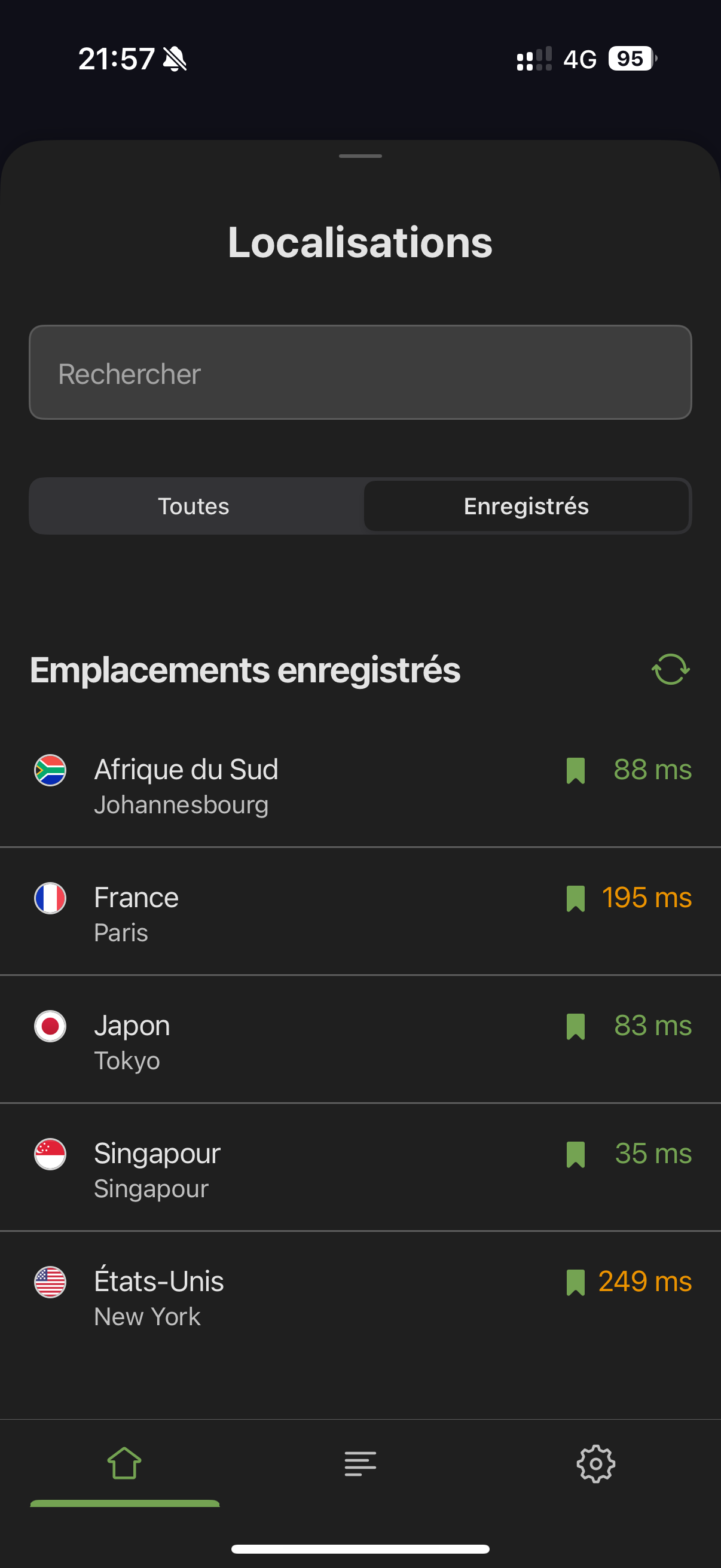 Emplacements sauvegardés *mobile