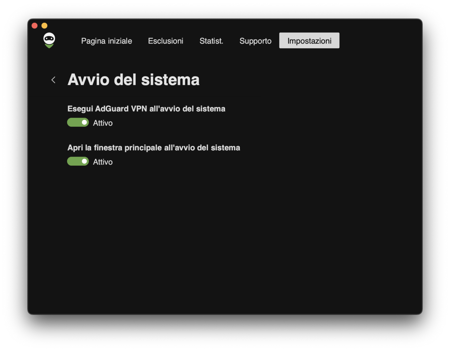 Apri la finestra principale all'avvio del sistema