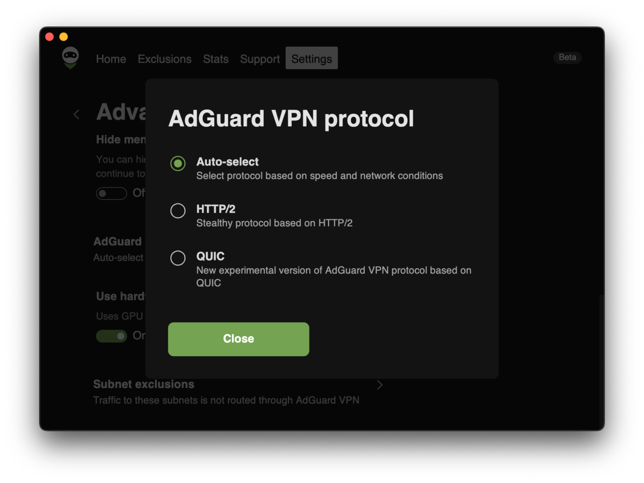 Select VPN protocol