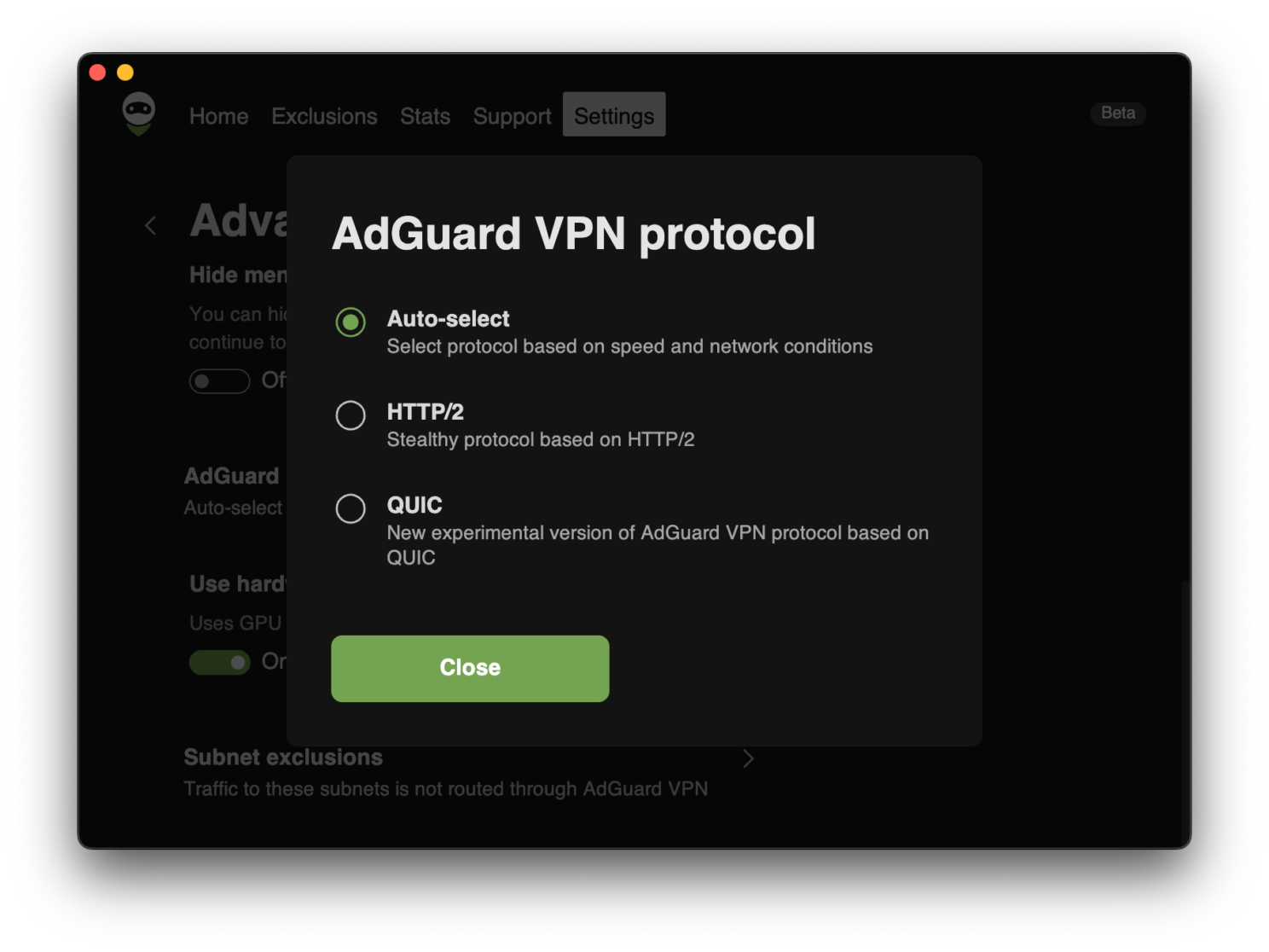 Select VPN protocol