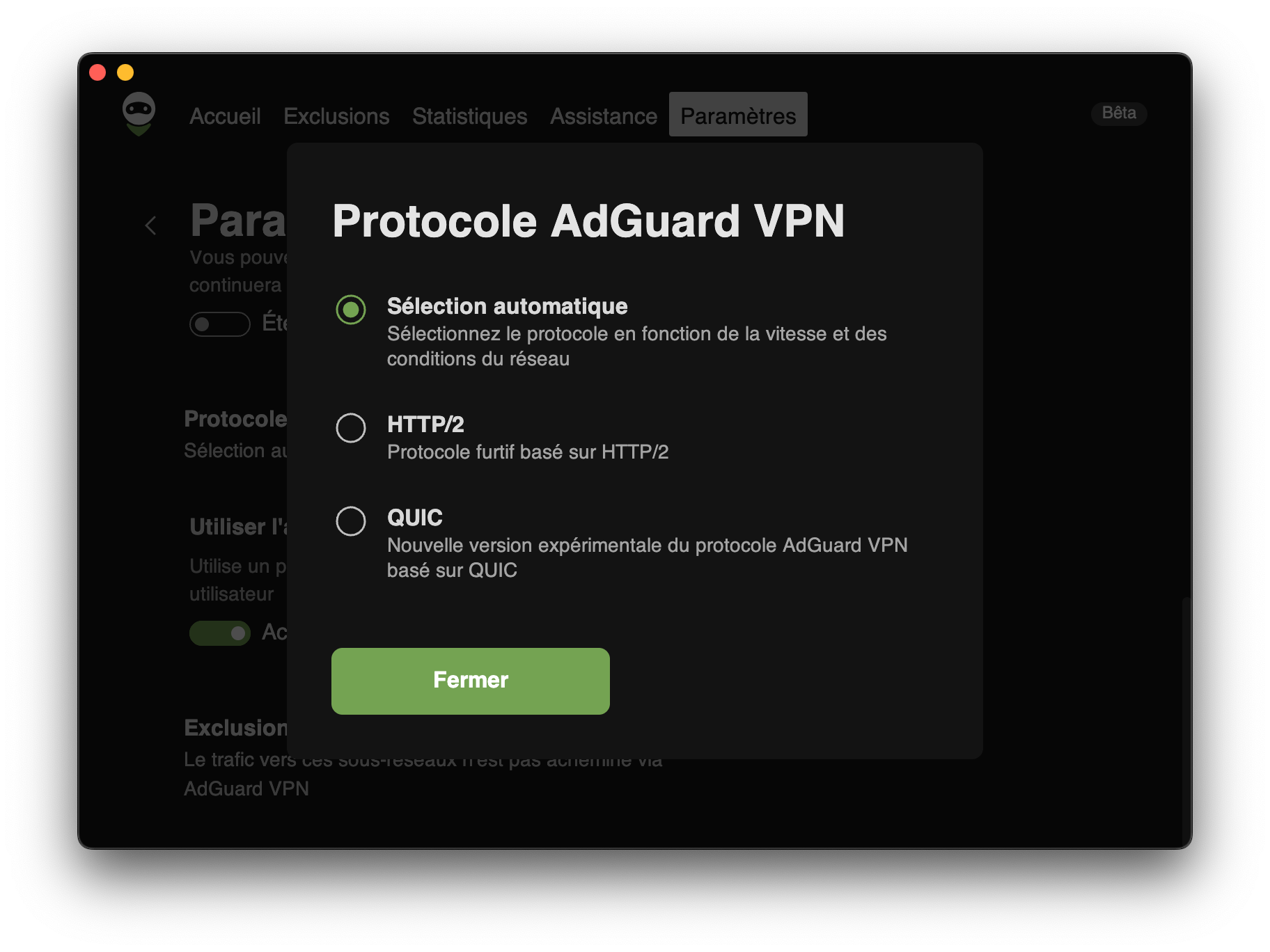Sélection du protocole VPN