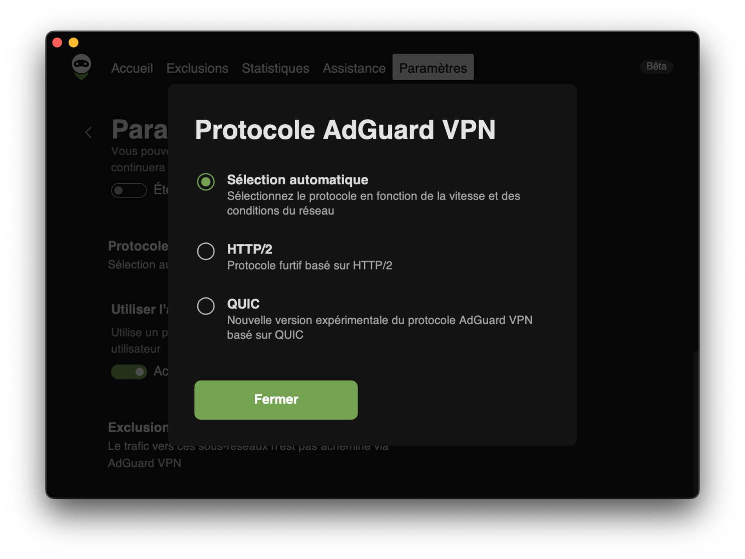 Selection du protocole VPN