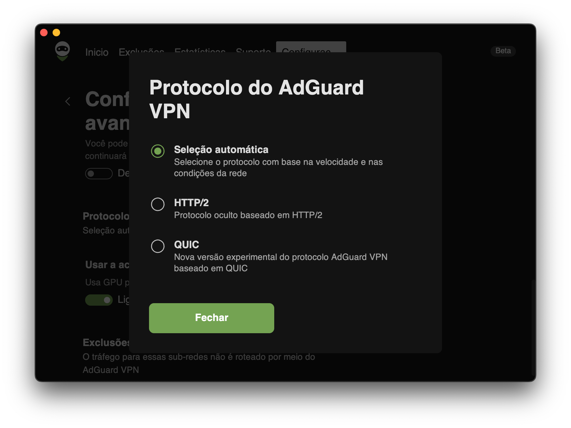 Selecionar protocolo VPN