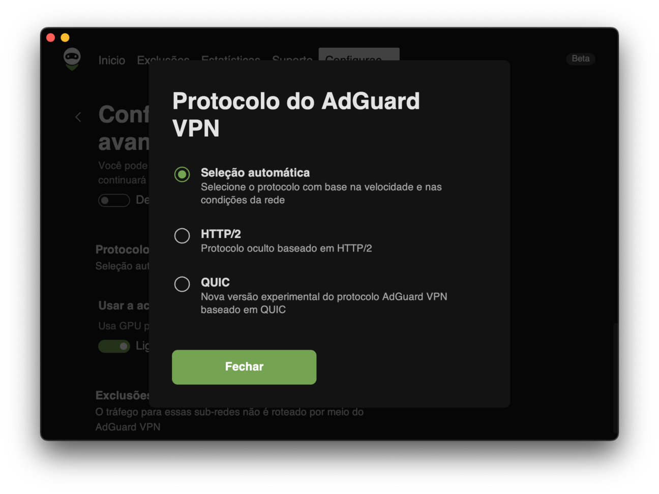 Selecionar protocolo VPN