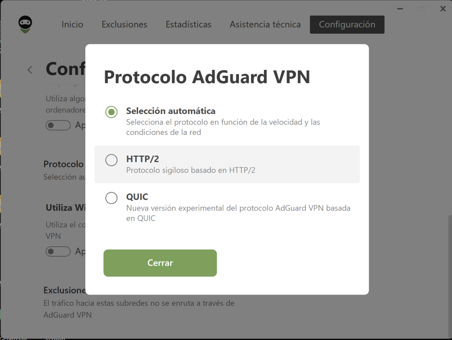 Seleccionar protocolo VPN