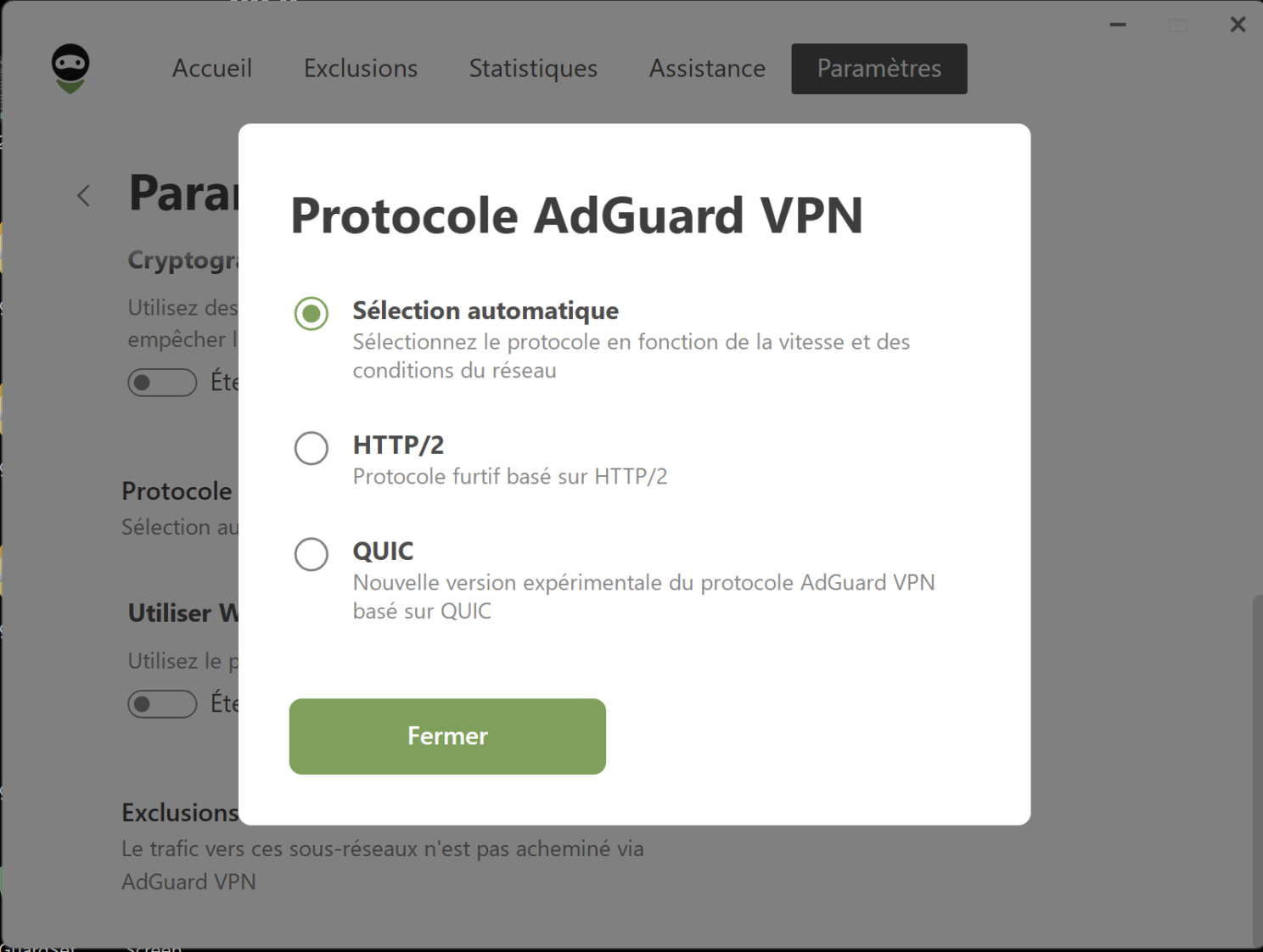 Sélection de protocole VPN