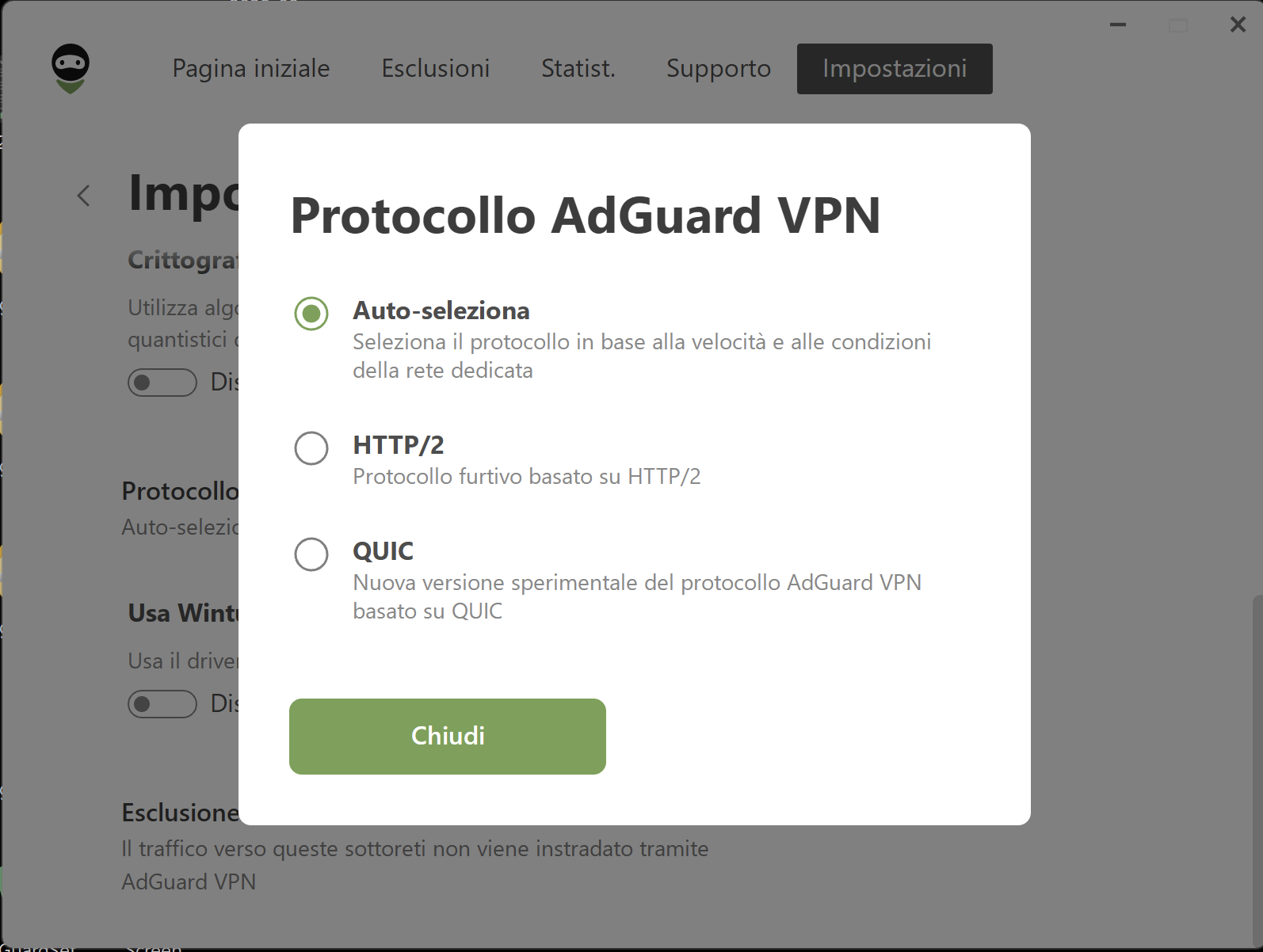 Seleziona protocollo VPN