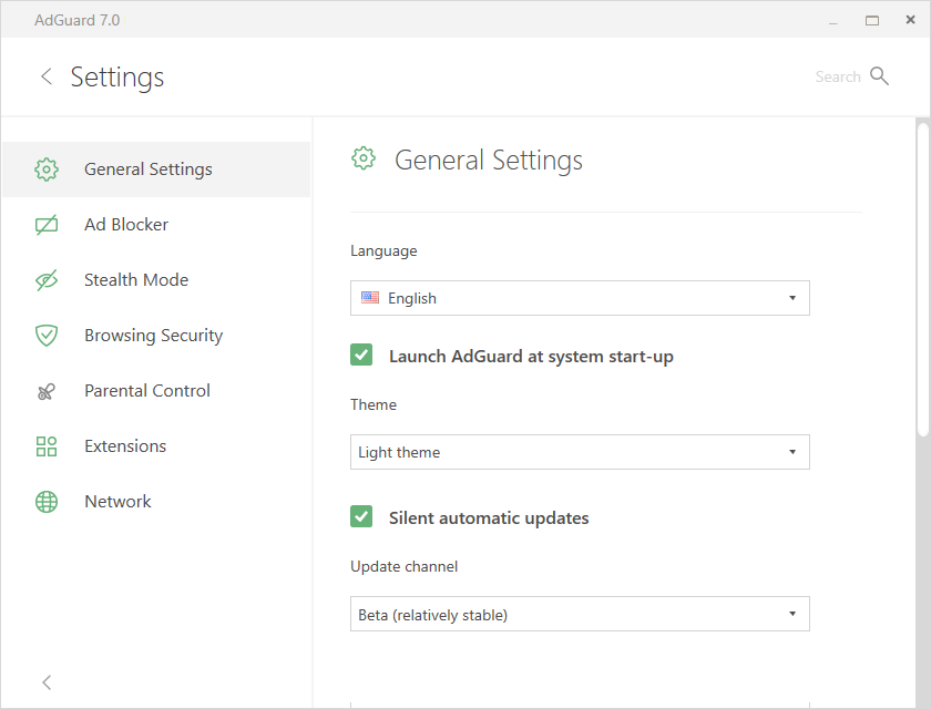 adguard general settings