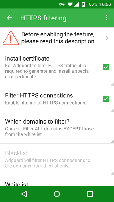 Adguard HTTPS filtering